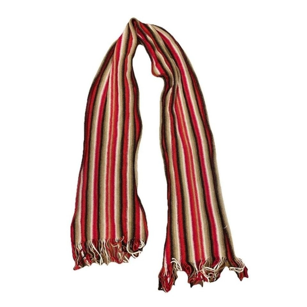 Alpaca Scarf Fringe Blokecore 72"‎ Striped Red
